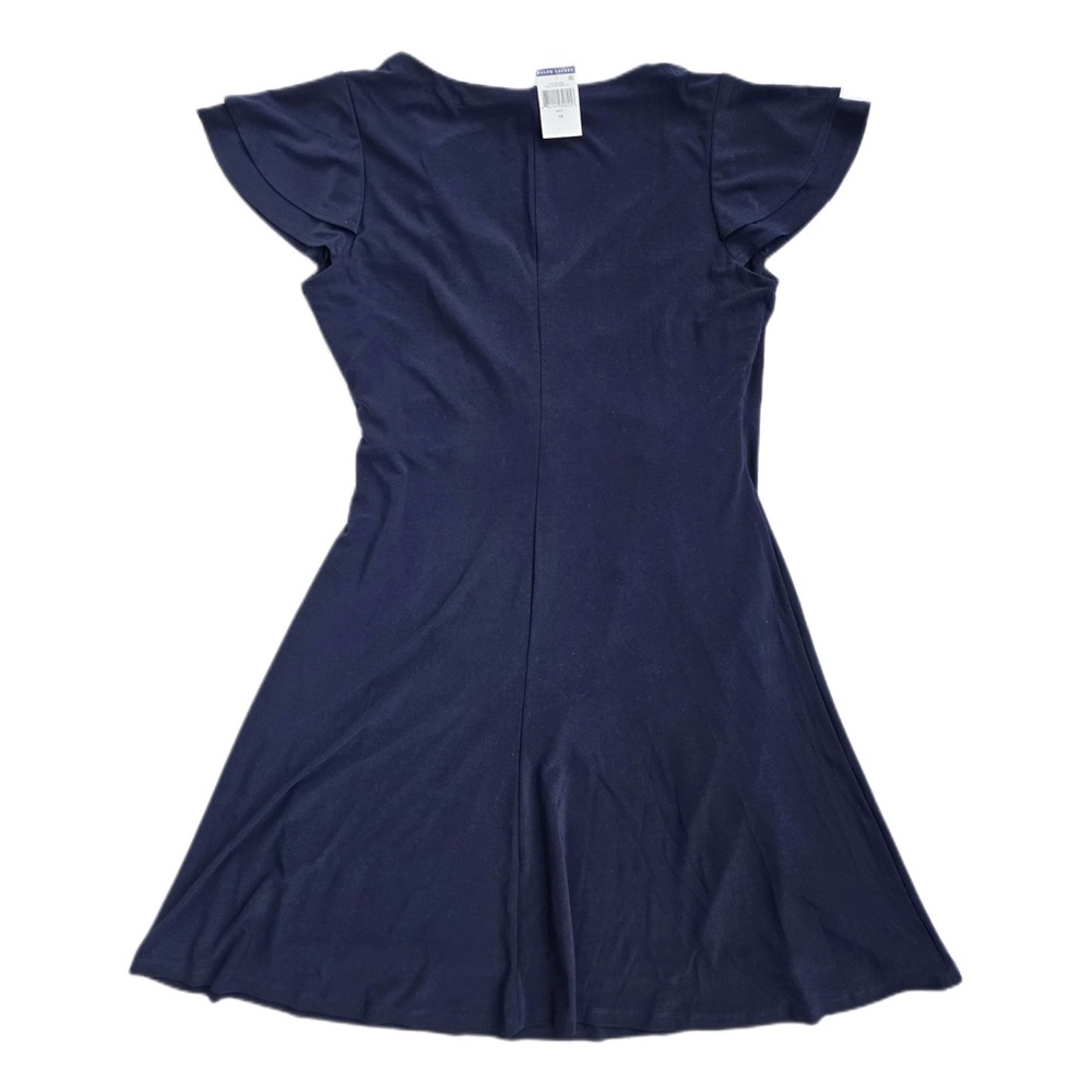 Lauren Ralph Lauren Navy Faux Wrap Ruffle Jersey Dress 14 NW #58 - Picture 5 of 11